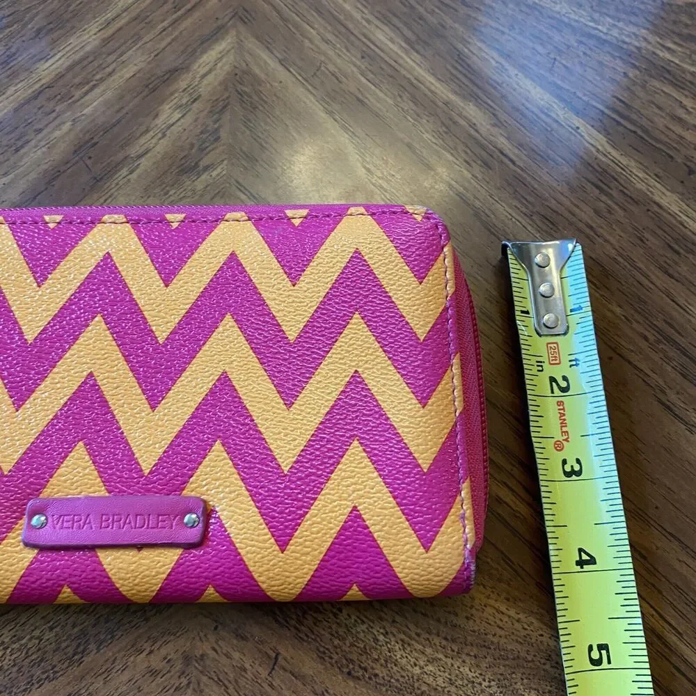 Vera Bradley ZIGGY ZAGS Wallet Yellow & Pink  Zip Around Faux Leather - Picture 3 of 9